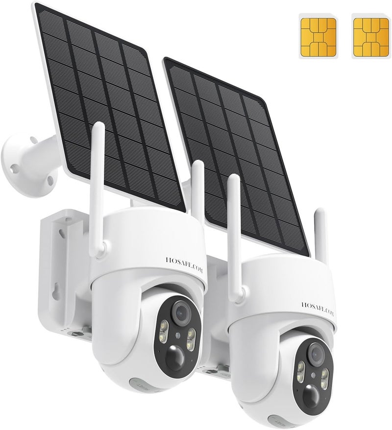 HOSAFE.COM 4G LTE Cellular Security Camera No Internet Needed, Solar No wifi Security Camera Outdoor Wireless With SIM Card Jobsite, 2K Color Night Version, 360 Live View, Motion Detection, 2-Way Audio, 2 Packs - Image 1